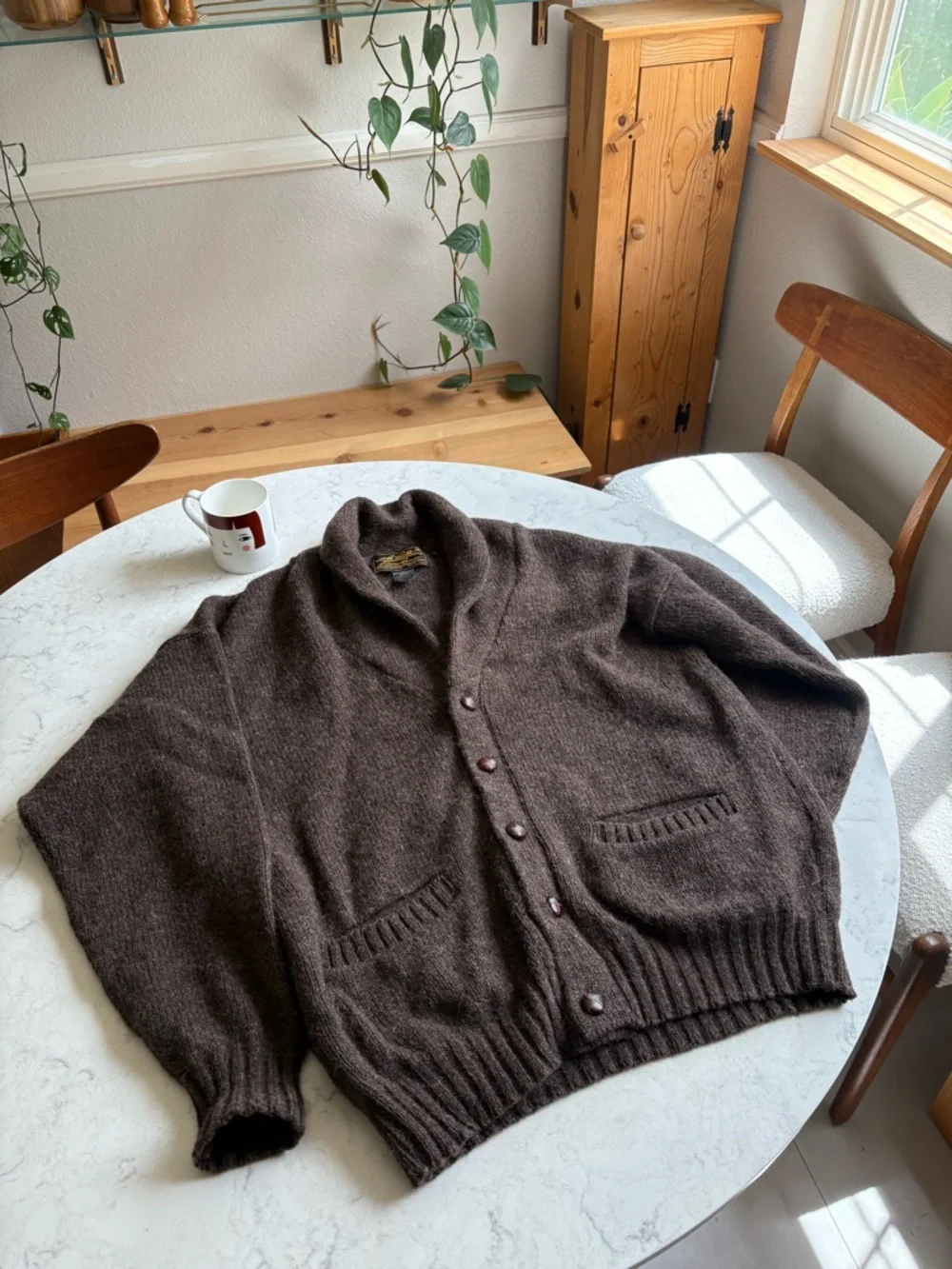 Vintage Eddie Bauer Men's Brown Shawl Collar Wool Cardigan like new - Picture 3 of 9